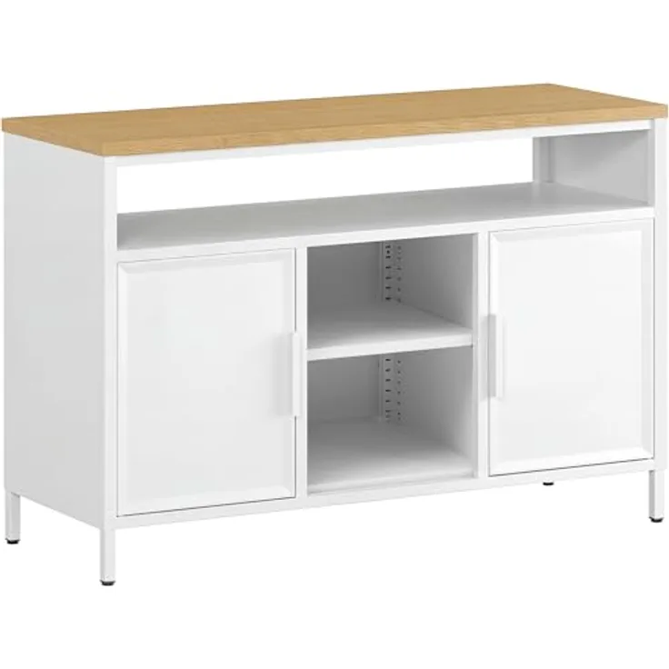 YITAHOME Aufbewahrungsschrank, Metallschrank, Sideboard, Schrank mit Doppeltür, Magnetverschluss, verstellbare Einlegeböden, Stahlgestell