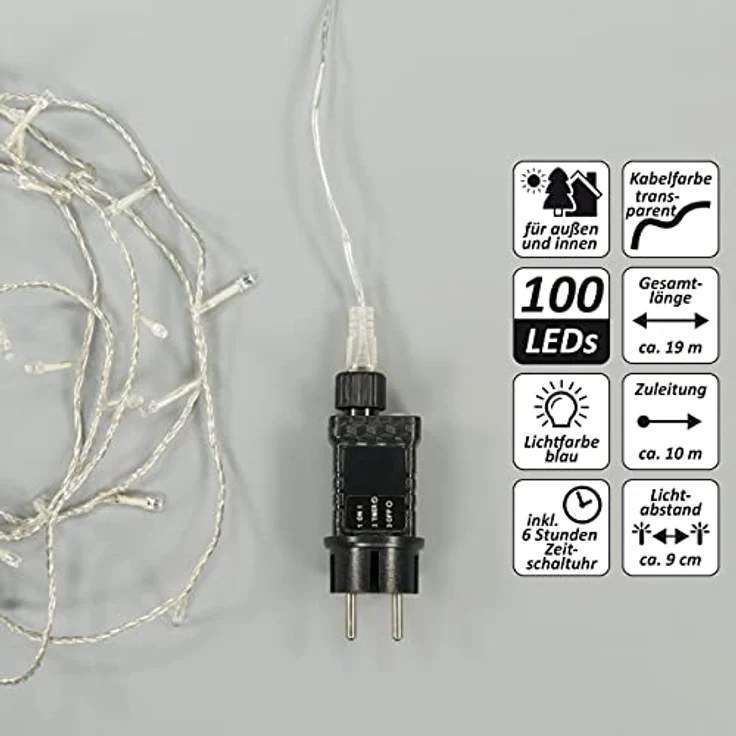 Nipach LED-Lichterkette LED Lichterkette 100er blau Kabel transparent 10m – Bild 7