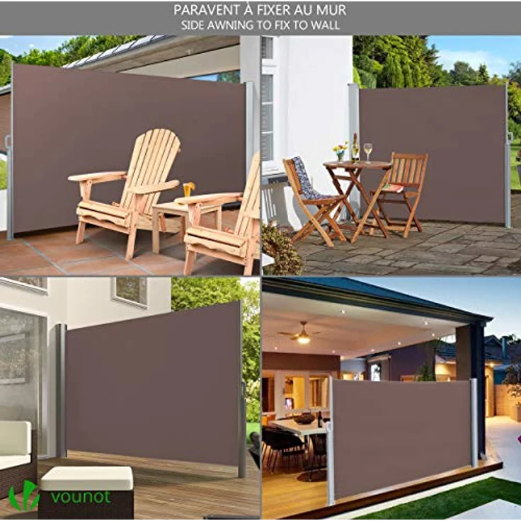 VOUNOT Seitenmarkise Ausziehbar für Balkon, Garten und Terrasse, Sichtschutz, Windschutz, Wasserdicht, Sonnenschutz, 140x300 cm, Braun – Bild 3