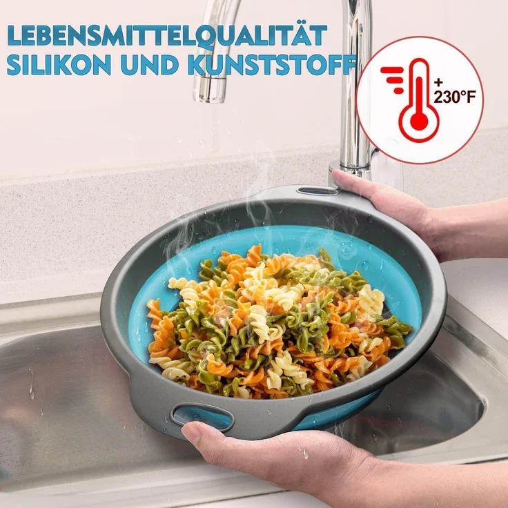 Faltbarer Seiher Sieb Küche Silikon Klappbar Abtropfsieb Nudelsieb Set Blau 3 – Bild 4