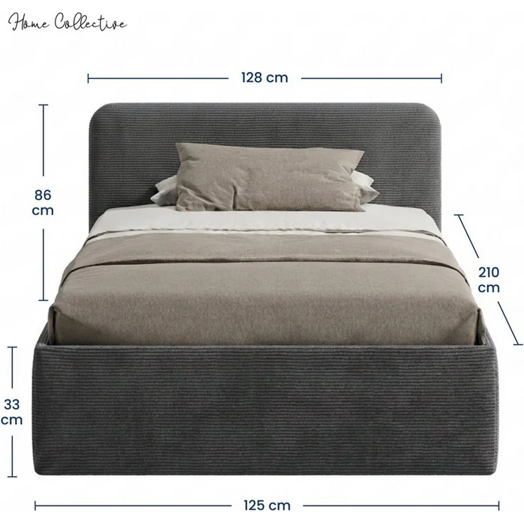 Home Collective Polsterbett Bett mit Stauraum, verstellbarem Lattenrost, viele Größen (Größen: 100x200 120x200 140x200 160x200 180x200 200x200, hochwertiger Kordstoff, made in Germany), wählbare Matratze Federkern oder Kaltschaum, Anthrazit – Bild 4