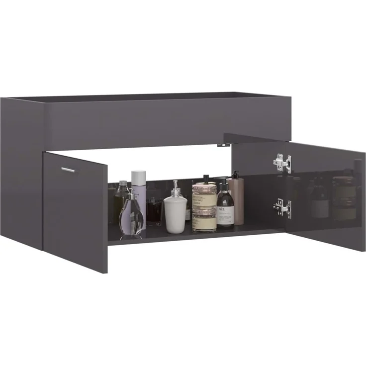 Waschbeckenunterschrank, Badschrank Hochglanz-Grau 90 x 38,5 x 46 cm de7665 – Bild 4