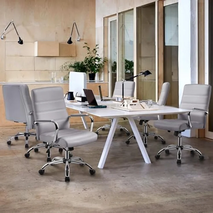 Yaheetech Schreitischstuhl ergonomisch Bürostuhl mit Armlehnen Home-Office Stuhl Drehstuhl mit Rollen Arbeitsstuhl mit Rückenlehne für Büro/Arbeitszimmer Hellgrau – Bild 10
