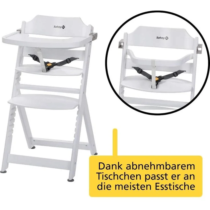 Safety 1st 'Timba' Treppenhochstuhl, weiß, 4-fach höhenverstellbar, mit Sicherheitsbügel, Gurt und Essbrett, Buche massiv – Bild 4