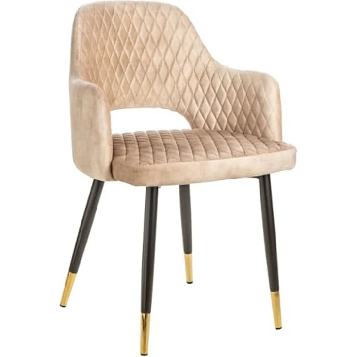 riess-ambiente 4-Fußstuhl PARIS greige / schwarz gold (Einzelartikel, 1 St), Esszimmer · Samt · Metall · mit Armlehne · Ziersteppung – Bild 1