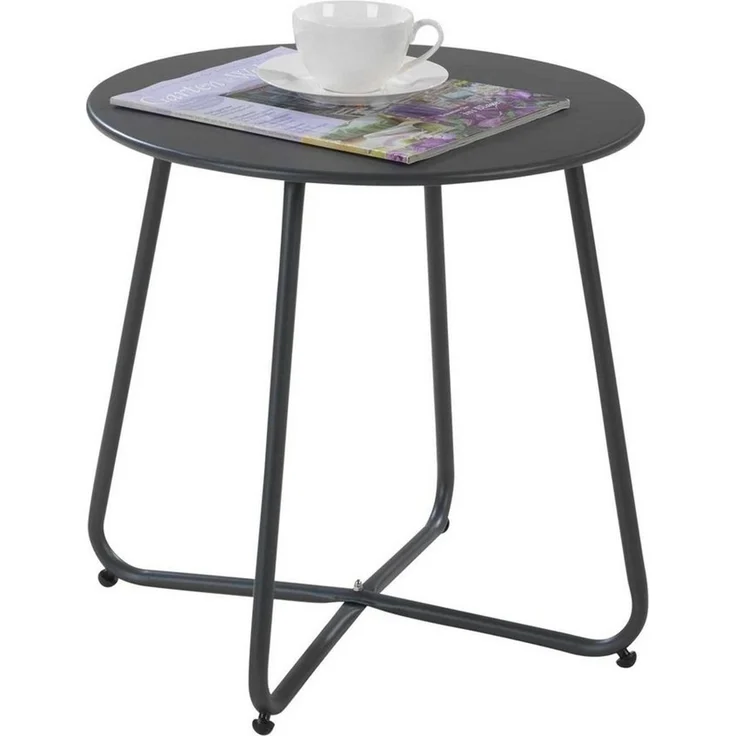 Outdoor Beistelltisch LIAM, Ø 45 cm, Anthrazit, Metallplatte, Stahl, Geeignet für den Außenbereich, verstellbare Nivellierung – Bild 3