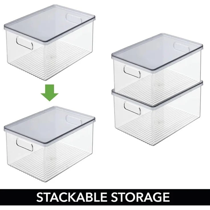 Aufbewahrungsbox + Deckel Organizer mDesign stapelbar 4er Set rauch/transparent – Bild 4
