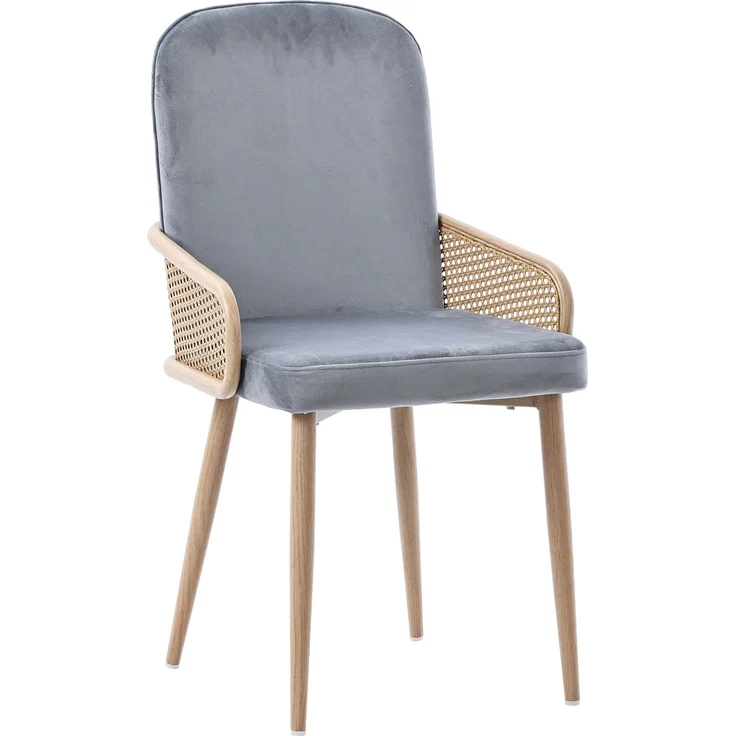 Merax Esszimmerstuhl aus Samt, 6er-Set, Rattan-Design, Wohnzimmer, Schlafzimmer, Mit vier Metallbeinen (Holzmaserungseffekt), Grau – Bild 6