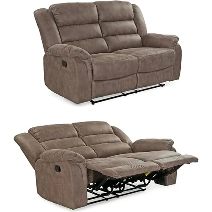 2-Sitzer-Relaxsofa Couch Liegefunktion Federkernpolster Stoff Vintage Graubraun