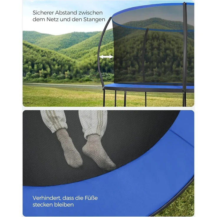 Songmics Trampolin mit Leiter, Sicherheitsnetz und gepolsterten Stangen, Stahl blau, Ø 427 cm – Bild 5