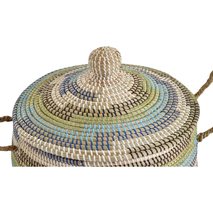Krines Home Wäschekorb Wäschekorb Wäschesammler mit Deckel Dekokorb Aufbewahrungs-Box, Allzweck-Korb Natur Seegras mit bunten Wicklungen – Bild 3