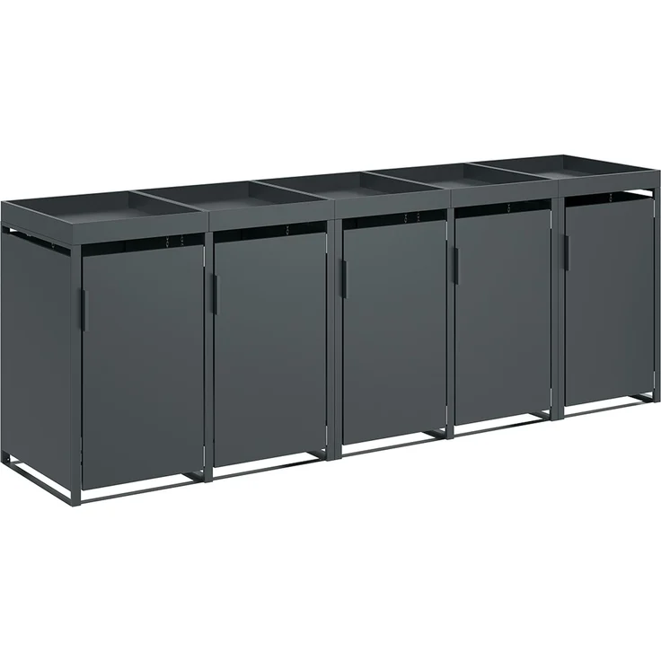 STEELSØN 'Thoria' Mülltonnenbox 5er je 240 Liter, anthrazit, Mülltonnenverkleidung aus Stahl, wetterfest, 125x80x337 cm, Müllbox mit Pflanzendach für 5 Tonnen – Bild 12