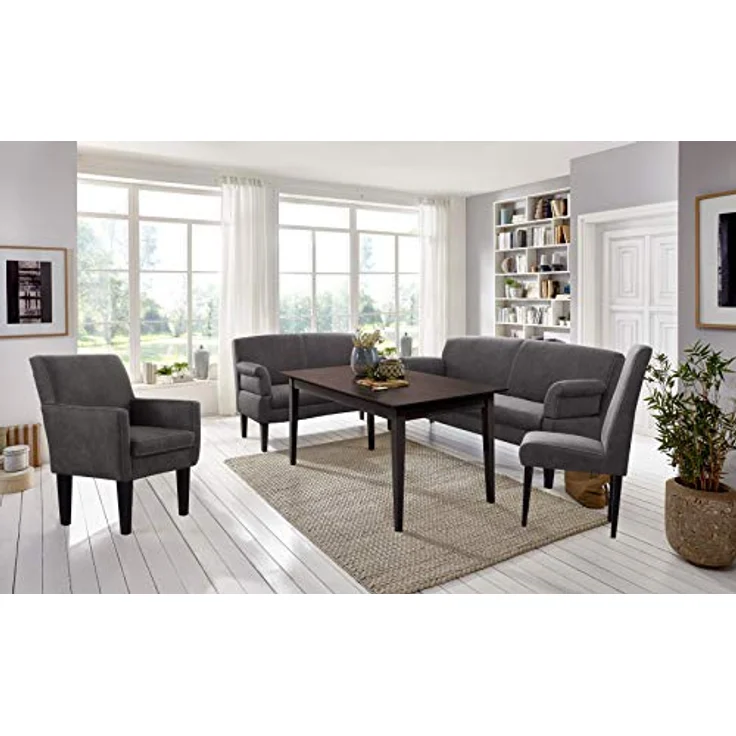 CAVADORE 3-Sitzer Küchensofa Malm, Sitzbank für Küche oder Esszimmer in Lederoptik, Inkl. Armteilverstellung, Federkern und moderner Kontrastnaht, 182 x 97 x 78, Mikrofaser: grau – Bild 3