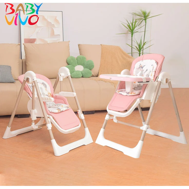 Baby Vivo 3in1 Kinderhochstuhl / Babywippe höhenverstellbar für Kinder - Lulu in Rosa – Bild 1