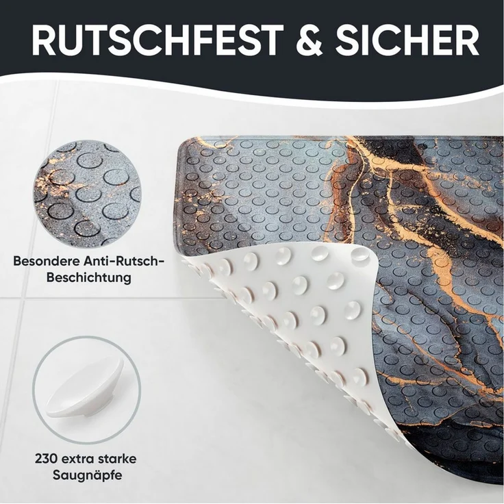Sanilo Duschmatte, mit Motiv, rutschfest, waschbar, quadratisch, 230 extra starke Saugnäpfe, Kunststoff PVC, 53 x 53 cm, Marmor Abstrakt – Bild 4