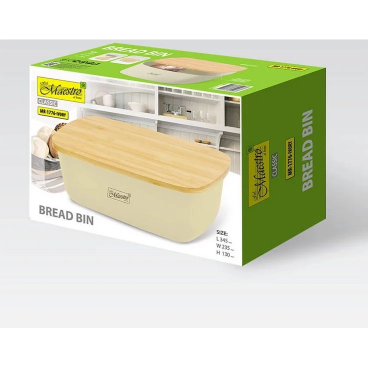 Feel Maestro Brotkasten MR-1776-IVORY Bambusdeckel, Kunststoff + Bambusholz, 35 x 24 x 12 cm – Bild 2