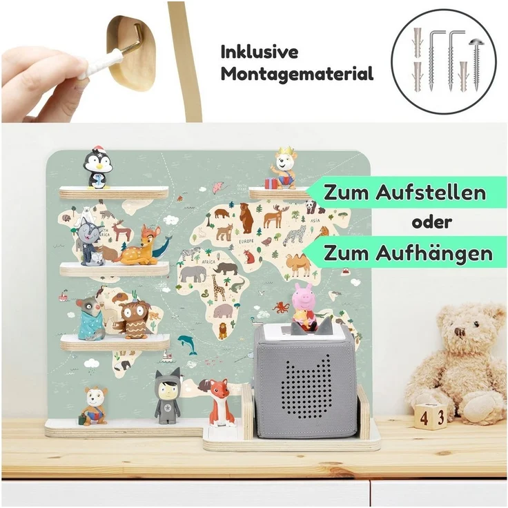 stadtecken Kinderregal Atlas mit schmalen Boden - geeignet für die Toniebox und Tonies, Bunte, verspielte Aufbewahrung für 35 Figuren, ideal fürs Kinderzimmer – Bild 2