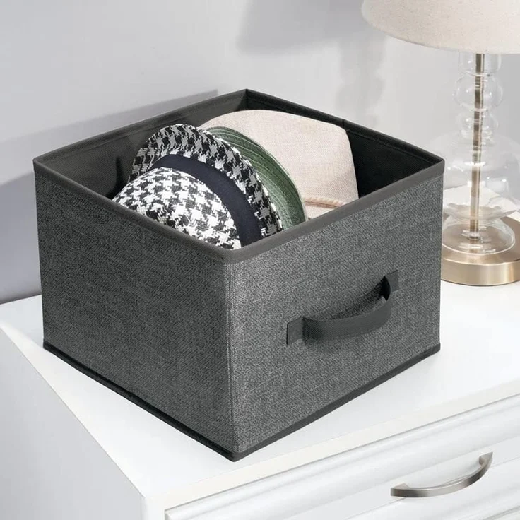 Aufbewahrungsbox Stoffbox 2er Set mit Griff Kunstfaser mDesign Grau / Schwarz – Bild 6