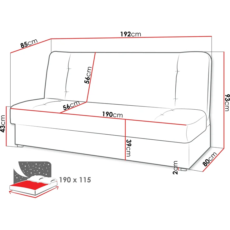 Sofa Hortens mit Bettkasten und Schlaffunktion (Farbe: Lawa 01) – Bild 6