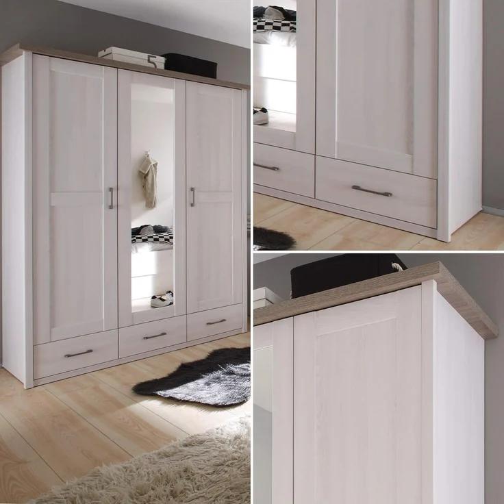 Kleiderschrank Lars / Luca, Holzwerkstoff, Weiß, Holzfarben, 148 x 201 x 62 cm – Bild 7