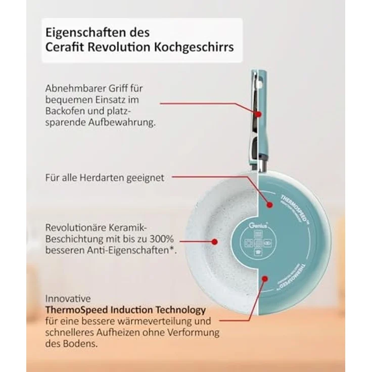 Genius Bratpfanne Cerafit Revolution Pfanne 24 cm, Keramik antihaftbeschichtet, Aluminium (2-tlg, Pfanne und Deckel Pfanne Ø 24 cm), langlebige Keramik-Beschichtung, frei von PFAS-Chemikalien – Bild 2