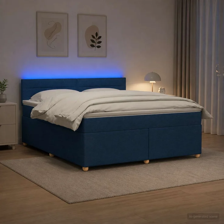 vidaXL Boxspringbett mit Matratze mit Kopfteil Blau 160 x 200 cm Stoff 3452456 – Bild 1
