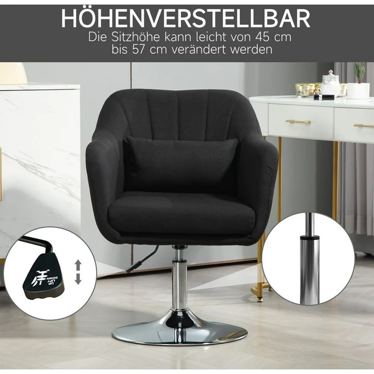 HOMCOM Relaxsessel Loungesessel mit Metallrahmen Lesesessel mit Mikrotuch (gepolstert Drehstuhl, 1-St, höhenverstellbar Loungesessel), für Schlafzimmer, Wohnzimmer, Schwarz – Bild 4