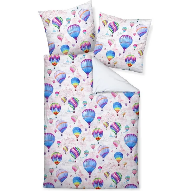 Janine Bettwäsche Mako-Baumwolle, Mako-Satin, 2 teilig, Heißluftballon, Städte, bunt