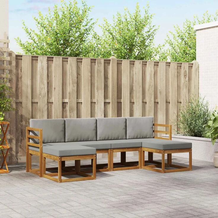 vidaXL Outdoor-Sofagarnitur 6 stk. Natürlich und Hellgrau 3366764 – Bild 1