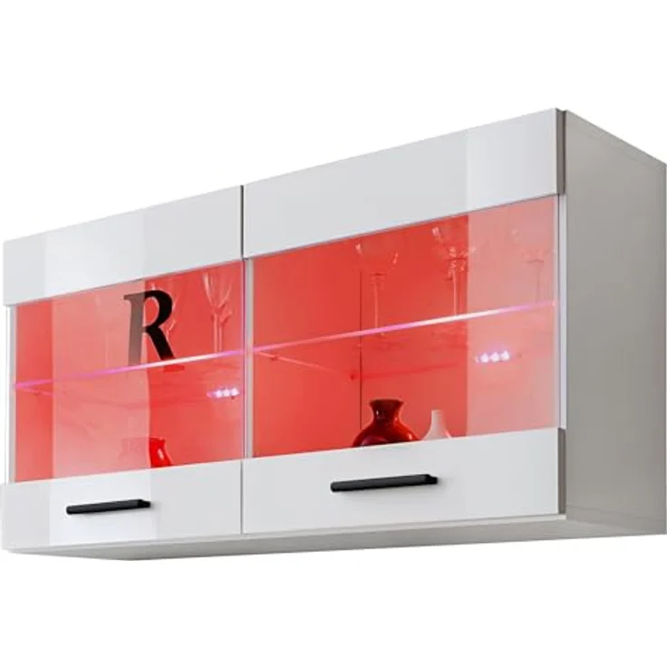 Komodee Hängevitrine Savona, Weiß, Glas, 2 Fächer, rechteckig, 100x50x27.2 cm, modern für Wohnzimmer und Wohnwände – Bild 3
