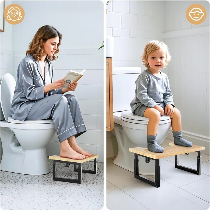 Yorbay Badhocker Bambus Toilettenhocker mit Klappfunktion, 3-Stufen Höheneinstellung, Rutschfeste Oberfläche – Bild 2