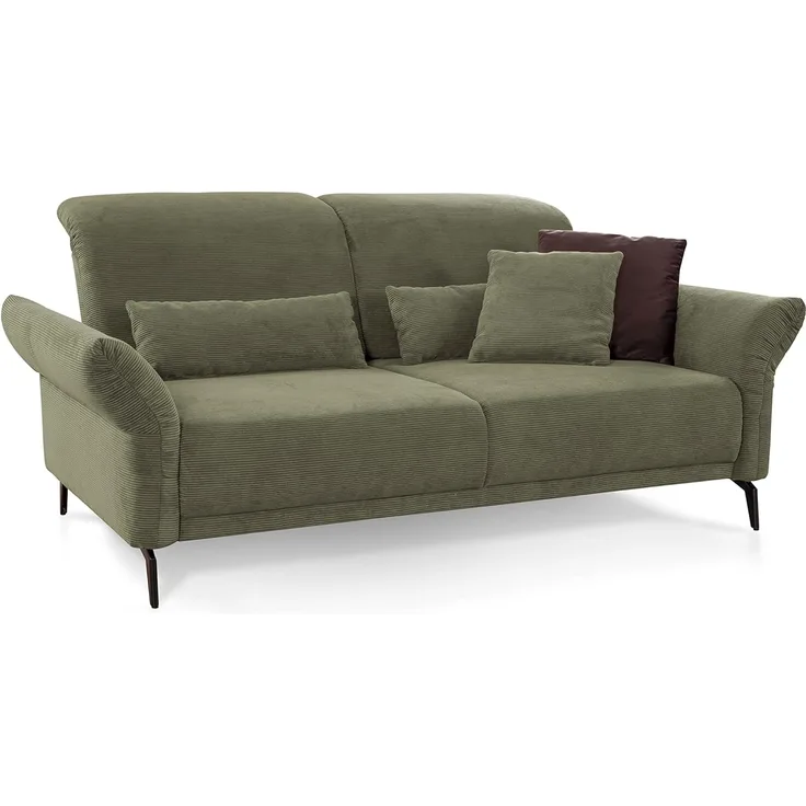CAVADORE 2,5er-Sofa Cooper / Luftige 2,5-Sitzer-Couch mit schwarzen Metallfüßen und feinem Cord-Bezug / 196 x 88 x 123 / Cord, Grün
