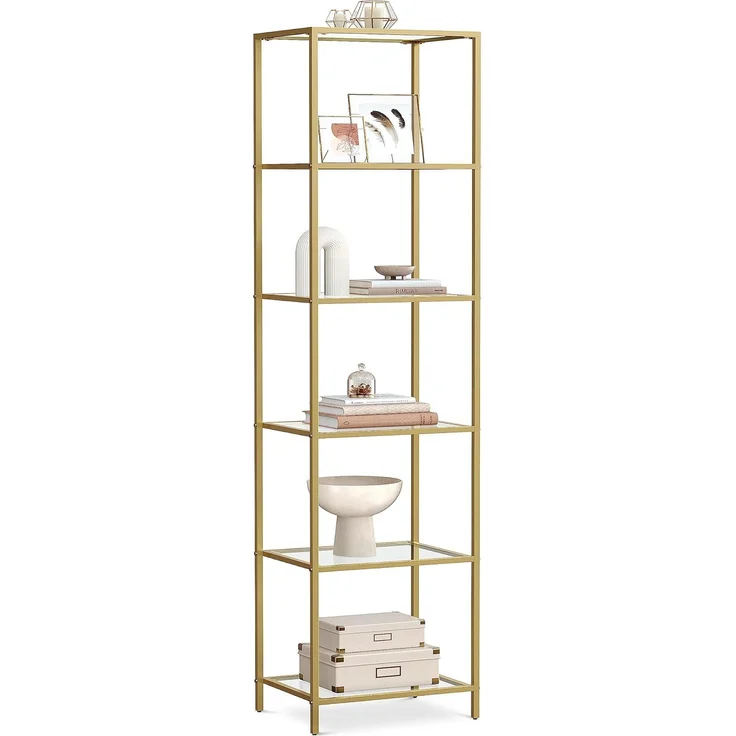 Vasagle Standregal mit 6 Ablagen, Glas, Metall, Gold, 30 x 40 x 177,3 cm – Bild 1