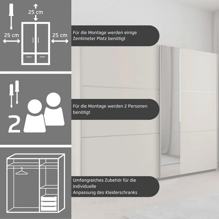 rauch Schwebetürenschrank Kleiderschrank Schrank Garderobe TOPSELLER ASTANA OTTO´s CHOICE (3 Ausstattungen BASIC/CLASSIC/PREMIUM (inkl. SOFT-CLOSE-FUNKTION) mit 3 Spiegelelementen, Metallgriffleisten alufarbig MADE IN GERMANY – Bild 3