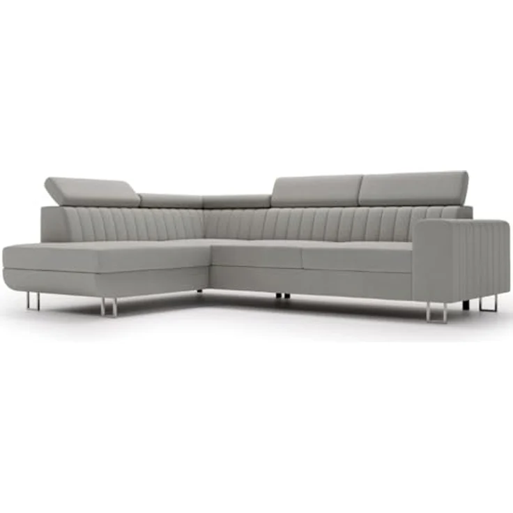 GrainGold Ecksofa mit Schlaffunktion und Bettkasten BERONA L - 255x190 cm, Grau, verstellbare Kopfstützen, Samt – Bild 6