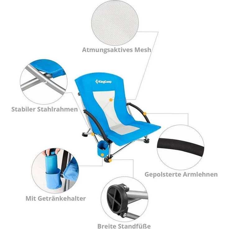 KingCamp Campingstuhl Strand Liege Stuhl Camping Klapp, Falt Sessel Niedrig Garten Stahl 136kg – Bild 2