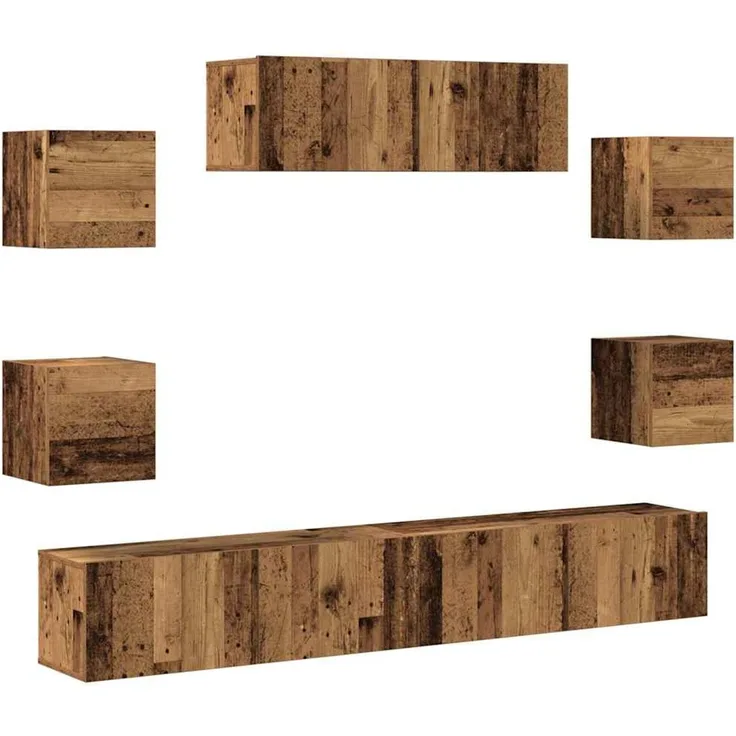 vidaXL 7-tlg. TV-Schrank-Set Wandmontage Altholz-Optik Holzwerkstoff 3329209