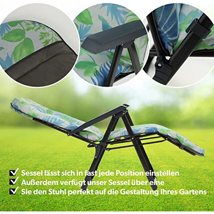 Kadax Gartenliegestuhl, verstellbar, Grün, Blau, Grau, Metall, 58x150 cm, ideal für Garten und Terrasse – Bild 5