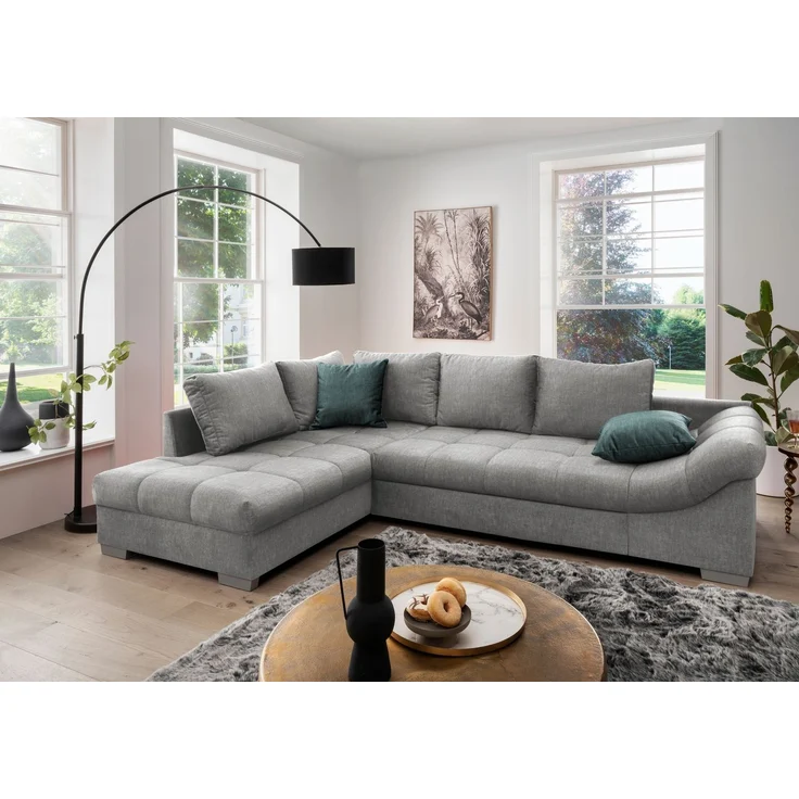 Polsterecke >Althea< Schlaffunktion, Rutsche, Bezug silber - 298x65x202 (BxHxT) – Bild 1