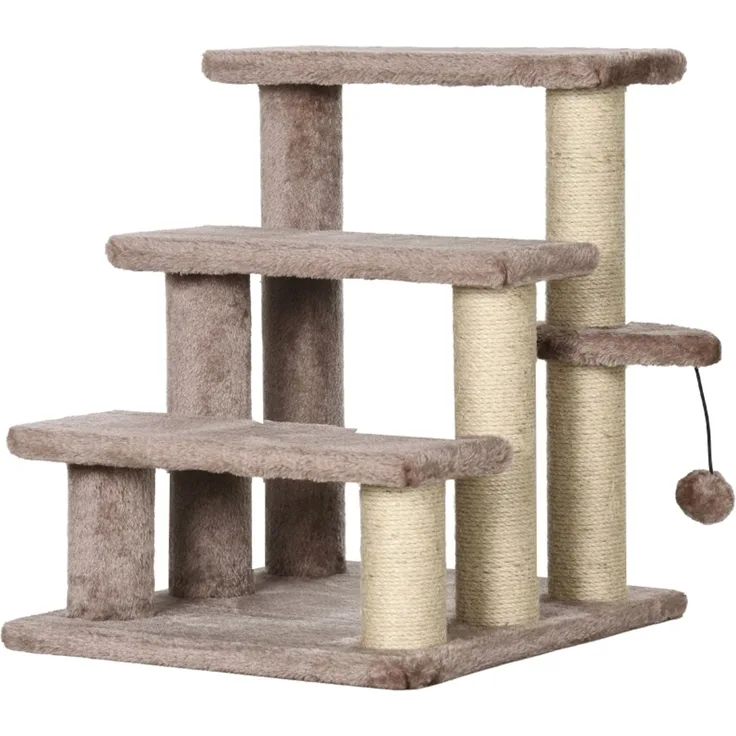 JARDJ Kratzbaum, Haustiertreppe, 3 Stufen, Spielball, bis 5 kg, 45x40x48cm, Braun