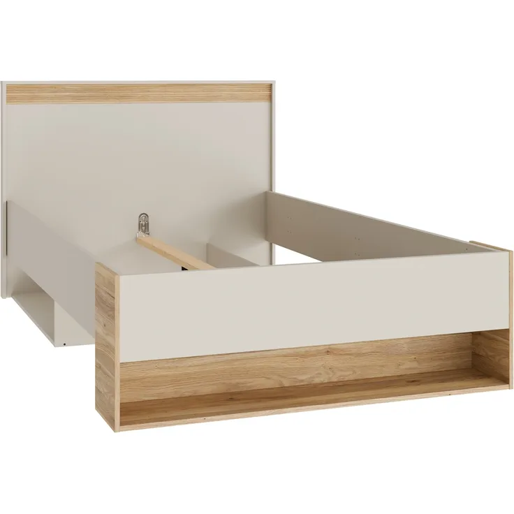 Stauraumbett >WEXLIN< in Sand / Mauvella Eiche Dekor - 130x96,3x210,8cm (BxHxT)