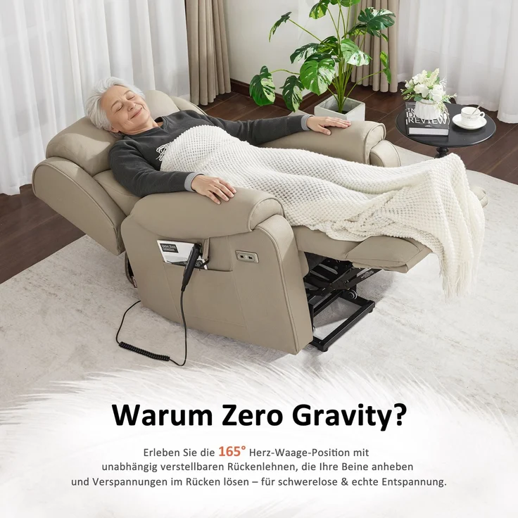 M MCombo 4-Motoren-Fernsehsessel mit Aufstehhilfe Elektrisch, Elektrische Lenden- & Kopfstütze 165°Zero-Gravity Sessel mit Aufstehhilfe, Massage & Heizung 7558 (Mikrofaser, Beigebraun) – Bild 6