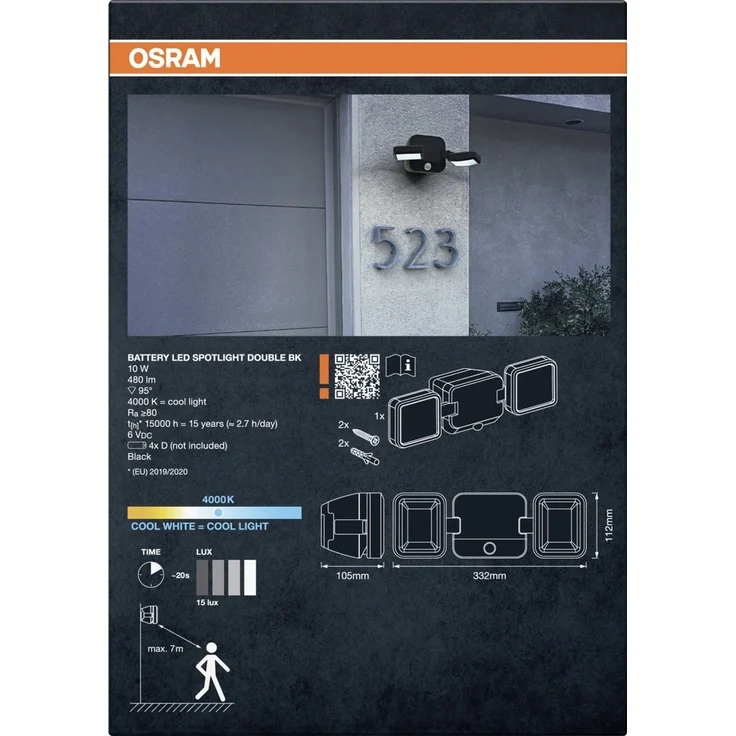 Osram LED-Außenleuchte Battery Spotlight mit Licht- & Bewegungssensor 33,2 cm kaltweiß schwarz – Bild 5
