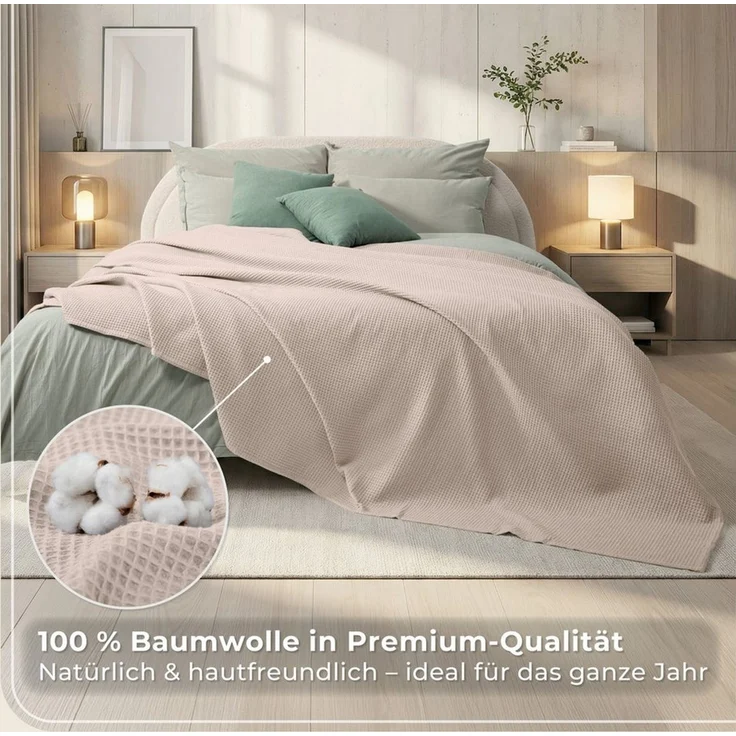 Laynenburg Tagesdecke Waffelpique aus 100% Baumwolle – Baumwolldecke, Kuscheldecke, Wohndecke als Sommerdecke, Bett-Überwurf, Couch-Überwurf, Sofa-Decke – Bild 4