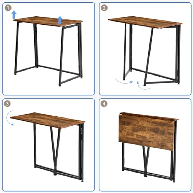 MEUBLE COSY Klapptisch mit Rollen Kleiner Klappbarer Schreibtisch Laptoptisch aus Holz und Metall Computertisch fürs Büro, Wohnzimmer, Home Office, Industrial Style, Braun – Bild 7