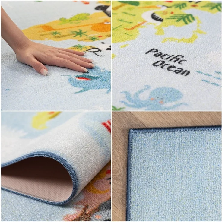 SIMPEX24 Teppich Weltkarte mit Tier Design, Rechteckig, Höhe: 7 mm, Kinderteppich Weltkarte mit Tierdesign Teppich Kinderzimmer Rutschfest – Bild 2