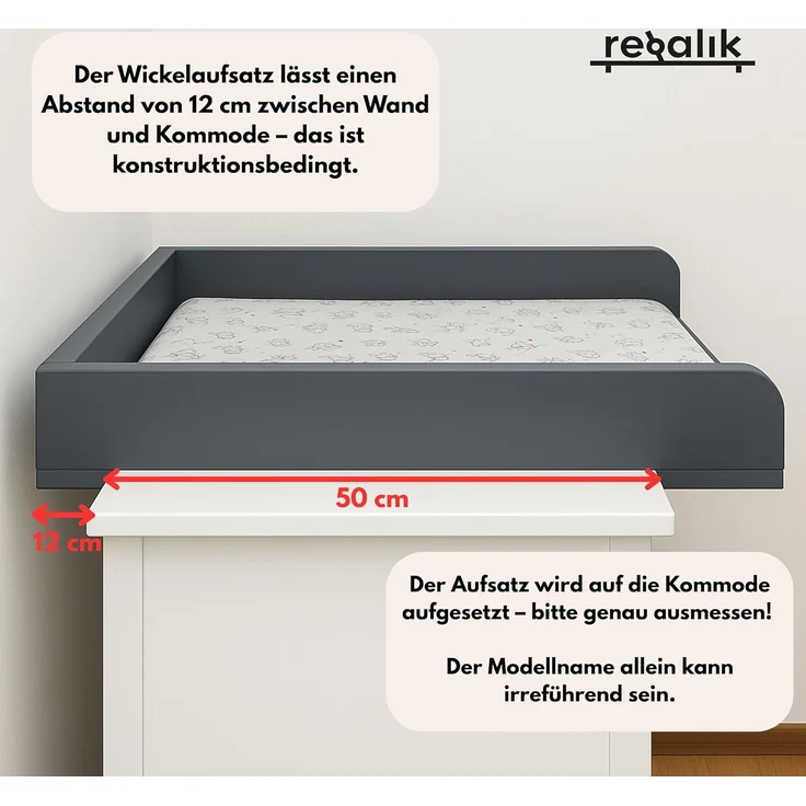 regalik Wickelaufsatz für Hemnes 500 IKEA 72x50 cm - Abnehmbar Wickeltischaufsatz für Kommode in Weiß - Abgeschlossen mit ABS Material 1mm – Bild 4