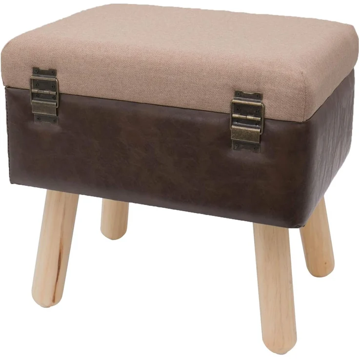 HMF Stauraumhocker handgefertigter Hocker aus Holz, dekoratives Wohnaccessoire, Vintage Sitzhocker mit Stauraum 40 x 32 x 39 cm, Braun, Klassik – Bild 6