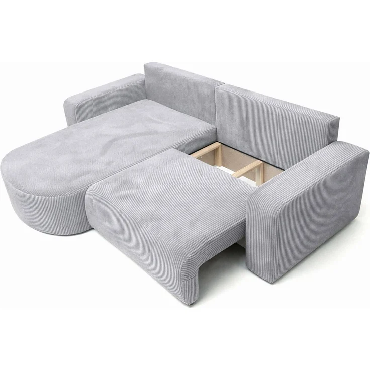 Kaiser Möbel Ecksofa mit Schlaffunktion für Wohnzimmer, Cordstoff Poso, ROUND ONE, abgerundete Form, Liegefunktion, Stauraum, modernes Design – Bild 4