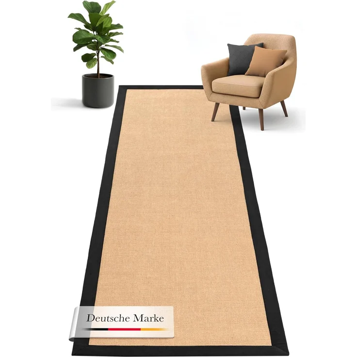 carpetfine Läufer Sisal, rechteckig, Höhe: 5 mm, mit farbiger Bordüre, Anti Rutsch Rückseite – Bild 1